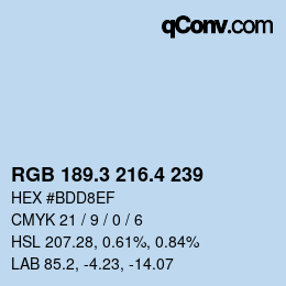 カラーコード: RGB 189.3 216.4 239 | qconv.com