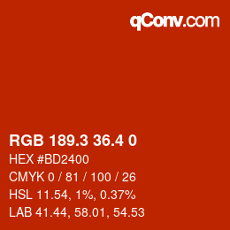 カラーコード: RGB 189.3 36.4 0 | qconv.com