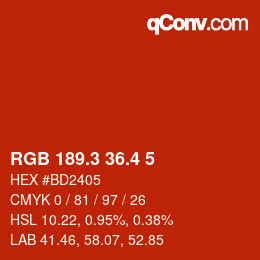 カラーコード: RGB 189.3 36.4 5 | qconv.com