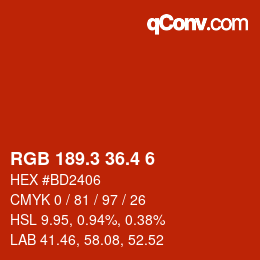 カラーコード: RGB 189.3 36.4 6 | qconv.com