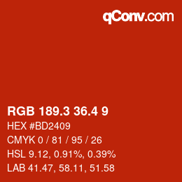 カラーコード: RGB 189.3 36.4 9 | qconv.com