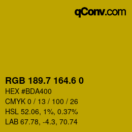 カラーコード: RGB 189.7 164.6 0 | qconv.com