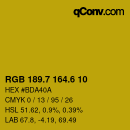 カラーコード: RGB 189.7 164.6 10 | qconv.com