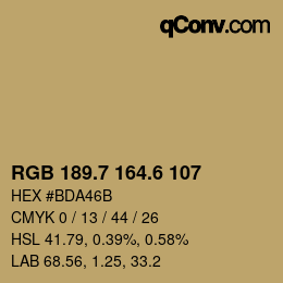 カラーコード: RGB 189.7 164.6 107 | qconv.com