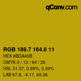 カラーコード: RGB 189.7 164.6 11 | qconv.com