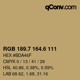 カラーコード: RGB 189.7 164.6 111 | qconv.com