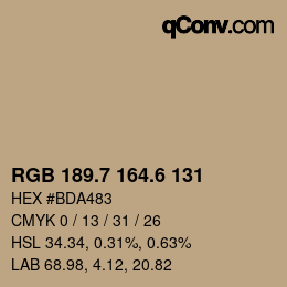 カラーコード: RGB 189.7 164.6 131 | qconv.com
