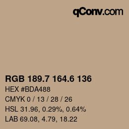 カラーコード: RGB 189.7 164.6 136 | qconv.com
