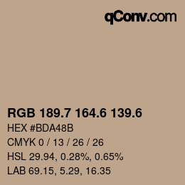 カラーコード: RGB 189.7 164.6 139.6 | qconv.com