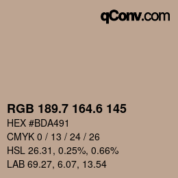 カラーコード: RGB 189.7 164.6 145 | qconv.com