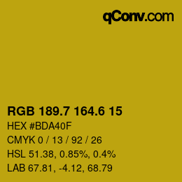 カラーコード: RGB 189.7 164.6 15 | qconv.com