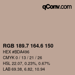 カラーコード: RGB 189.7 164.6 150 | qconv.com