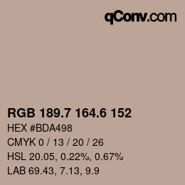 カラーコード: RGB 189.7 164.6 152 | qconv.com