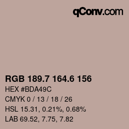 カラーコード: RGB 189.7 164.6 156 | qconv.com