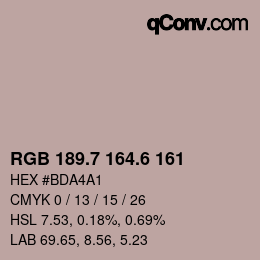 カラーコード: RGB 189.7 164.6 161 | qconv.com