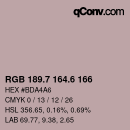 カラーコード: RGB 189.7 164.6 166 | qconv.com