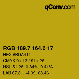 カラーコード: RGB 189.7 164.6 17 | qconv.com