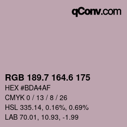カラーコード: RGB 189.7 164.6 175 | qconv.com