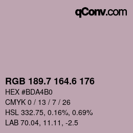 カラーコード: RGB 189.7 164.6 176 | qconv.com