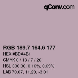 カラーコード: RGB 189.7 164.6 177 | qconv.com