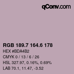 カラーコード: RGB 189.7 164.6 178 | qconv.com