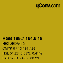 カラーコード: RGB 189.7 164.6 18 | qconv.com