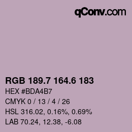 カラーコード: RGB 189.7 164.6 183 | qconv.com