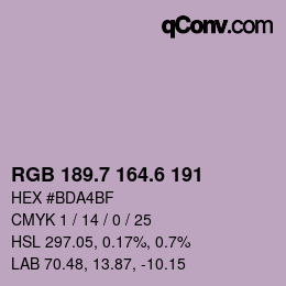 カラーコード: RGB 189.7 164.6 191 | qconv.com