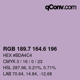 カラーコード: RGB 189.7 164.6 196 | qconv.com