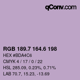 カラーコード: RGB 189.7 164.6 198 | qconv.com
