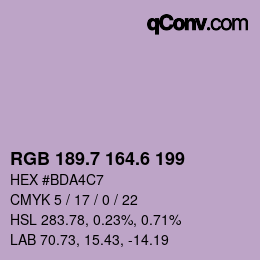カラーコード: RGB 189.7 164.6 199 | qconv.com