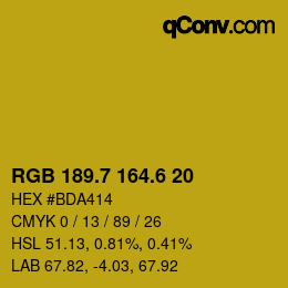 カラーコード: RGB 189.7 164.6 20 | qconv.com