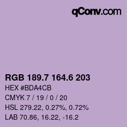 カラーコード: RGB 189.7 164.6 203 | qconv.com