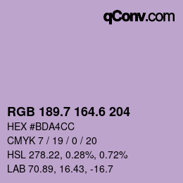 カラーコード: RGB 189.7 164.6 204 | qconv.com