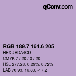 カラーコード: RGB 189.7 164.6 205 | qconv.com