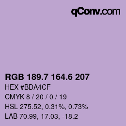 カラーコード: RGB 189.7 164.6 207 | qconv.com