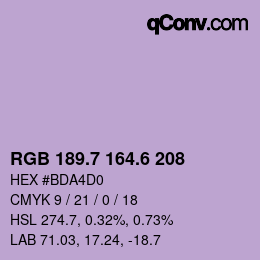 カラーコード: RGB 189.7 164.6 208 | qconv.com