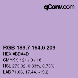 カラーコード: RGB 189.7 164.6 209 | qconv.com