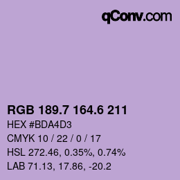 カラーコード: RGB 189.7 164.6 211 | qconv.com