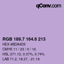 カラーコード: RGB 189.7 164.6 213 | qconv.com