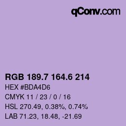 カラーコード: RGB 189.7 164.6 214 | qconv.com