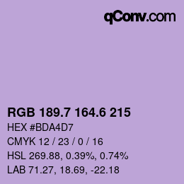 カラーコード: RGB 189.7 164.6 215 | qconv.com