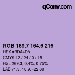 カラーコード: RGB 189.7 164.6 216 | qconv.com