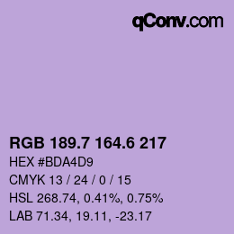 カラーコード: RGB 189.7 164.6 217 | qconv.com