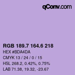 カラーコード: RGB 189.7 164.6 218 | qconv.com