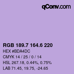 カラーコード: RGB 189.7 164.6 220 | qconv.com