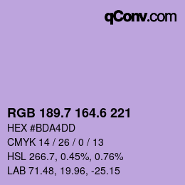 カラーコード: RGB 189.7 164.6 221 | qconv.com