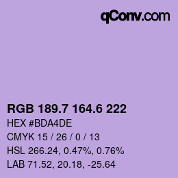 カラーコード: RGB 189.7 164.6 222 | qconv.com