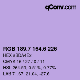 カラーコード: RGB 189.7 164.6 226 | qconv.com