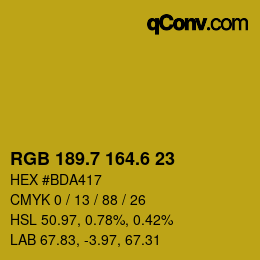 カラーコード: RGB 189.7 164.6 23 | qconv.com
